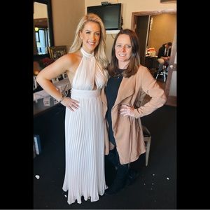 White pleated halter neck dress : size small